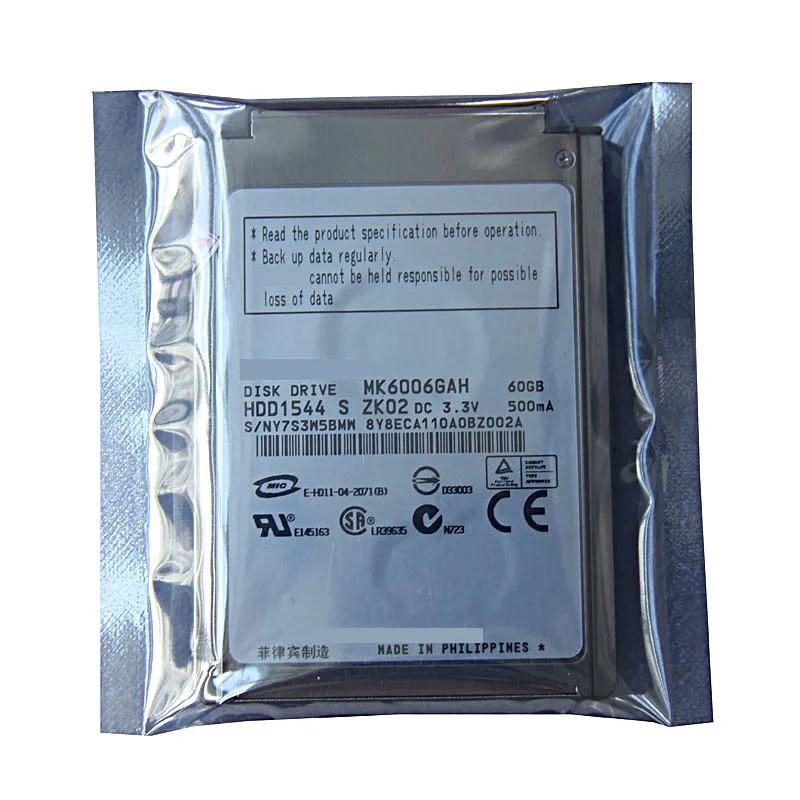 

New 1.8" CF 8MM 60GB Hard disk drive MK6006GAH For R100 R200 TX17 TX26 TX37 LAPTOP HDD Replace MK4006GAH MK8007GAH HDD1544