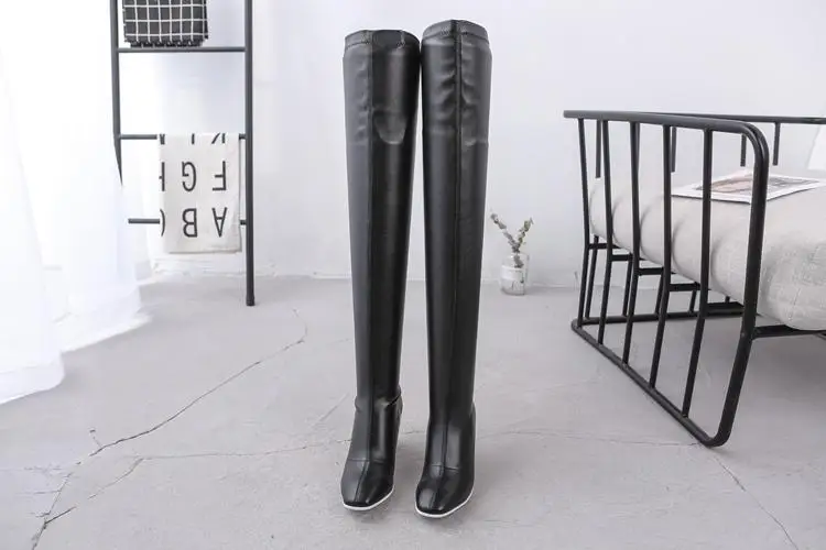 Новые осенне-зимние сапоги модные женские сапоги выше колена удобные черные сапоги из искусственной кожи на высоком каблуке 6,5 см Темпераментная Женская обувь
