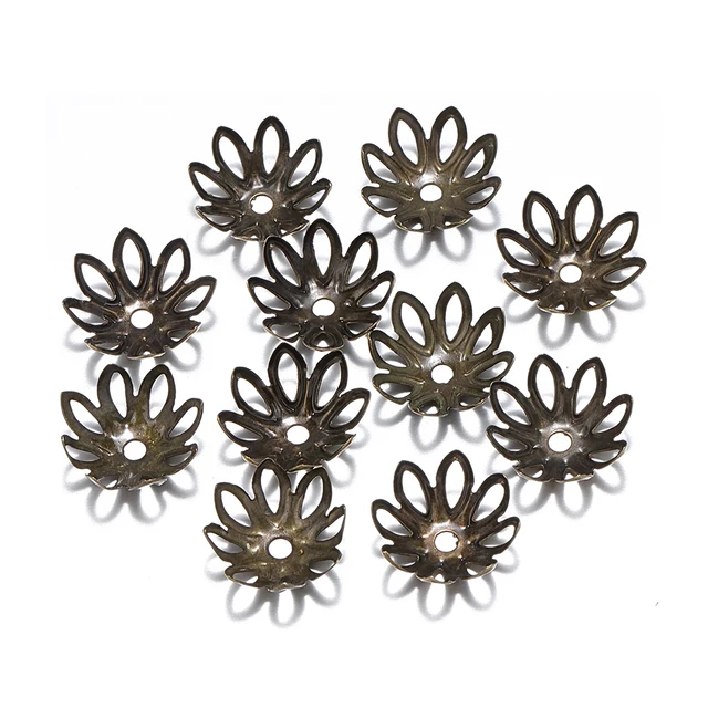 100pcs/lot 15MM Silver Gold Bronze Plated Flower Petal End Spacer Beads Caps Charms Bead Cups For Diy Jewelry Making Accessories Antique Bronze