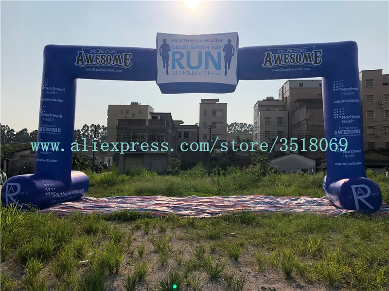 

Blue 12m span 6m high Oxford inflatable arch, logo custom, customized for outdoor advertising campaigns.