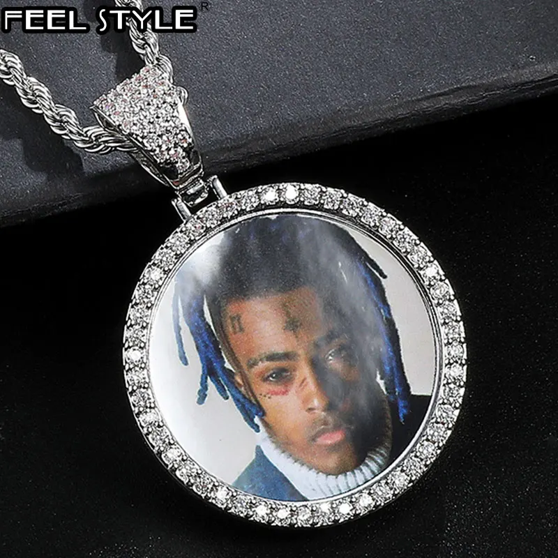 

Hip Hop Custom Made Photo Roundness Solid Back Iced Out Bling Cubic Zircon Personalized Necklace & Pendant For Men Jewelry