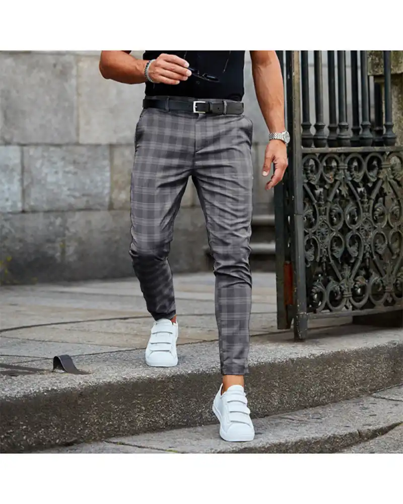 mens casual street plaid pants