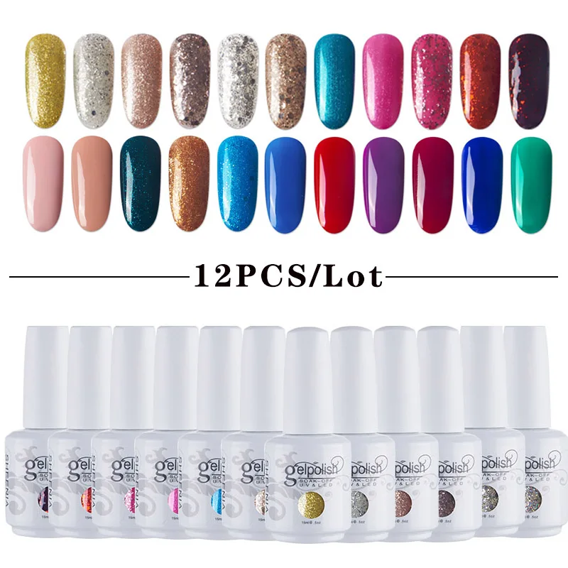 

(12PCS/LOT) 15ml UV Gel Nail Polish Set Gel Manicure Hybrid Nail Kit Primer Top Coat Gel Varnish Nail Extension Semi Permanent