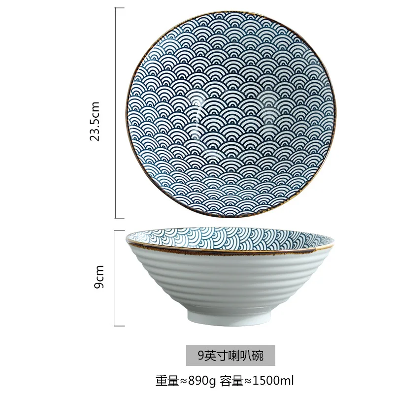 F-9 Inches Ramen миска для салата для супа, большие миски, ретро японская керамическая миска для лапши, столовая посуда, посуда 9 дюймов - Цвет: F-9 Inches