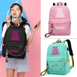 Kpop Черный розовый рюкзак для ноутбука для женщин Lisa Kim Ji-soo обе Плечи сумка студенческая женская школьная сумка mochila