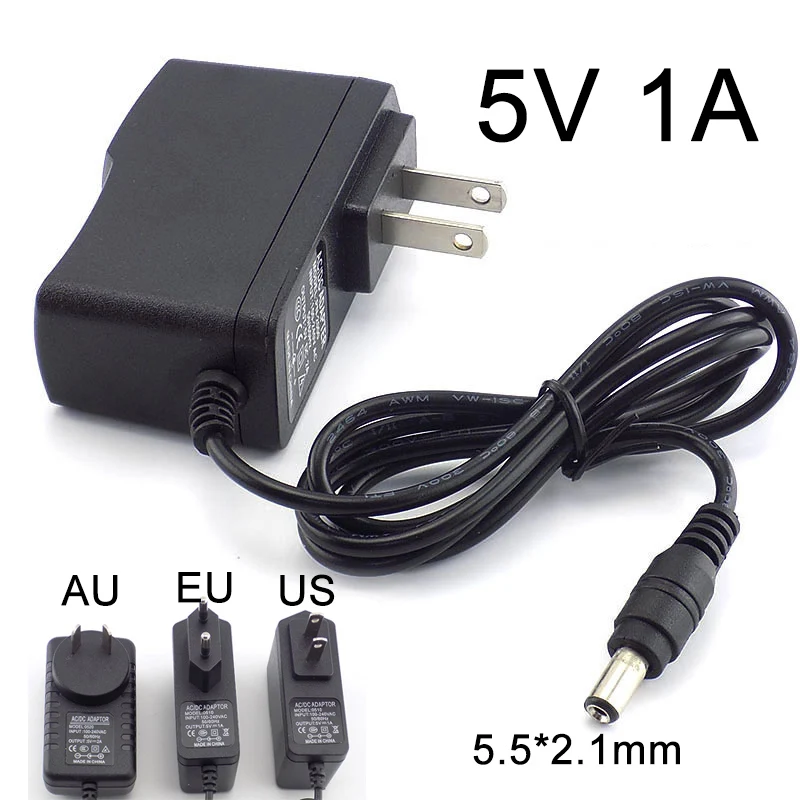 AC to DC 5.5mm*2.1mm 5.5mm*2.5mm 5V 1A Switching Power Supply Adapter EU UK Plug 