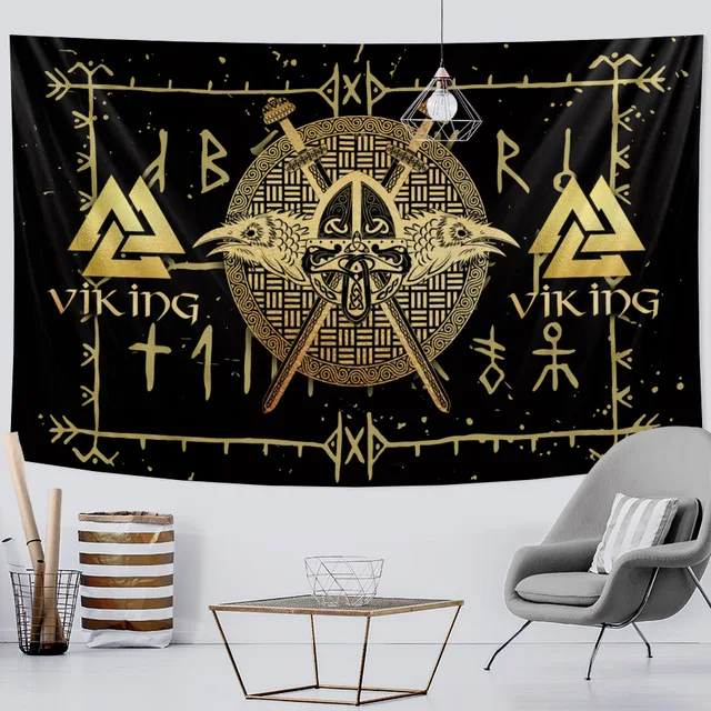 Viking mystical symbol tapestry home decoration tapestry psychedelic scene wall hanging Bohemian decoration crow sofa blanket tapestry decorations