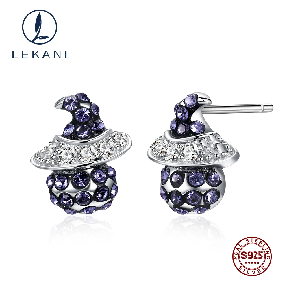 LEKANI, Ретро стиль, S925 Стерлинговое Серебро, кристаллы от Swarovski, ведьма, Ретро Кристалл, серьги-гвоздики, серьги на Хэллоуин