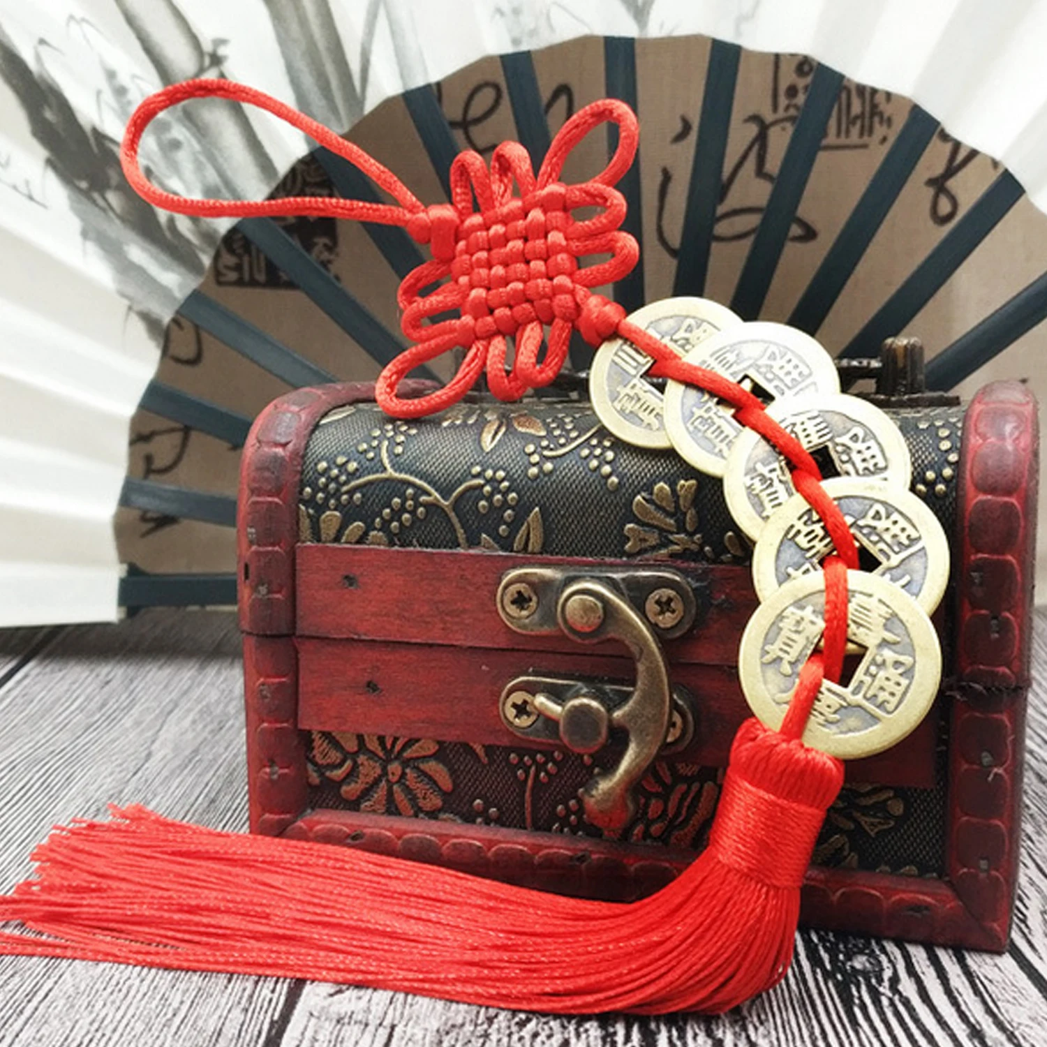 Besegad Handmade Chinese Knot Tassel Pendant with 5pcs Feng Shui Coins Wealth Success Lucky Charm Home Car Hanger Decors |
