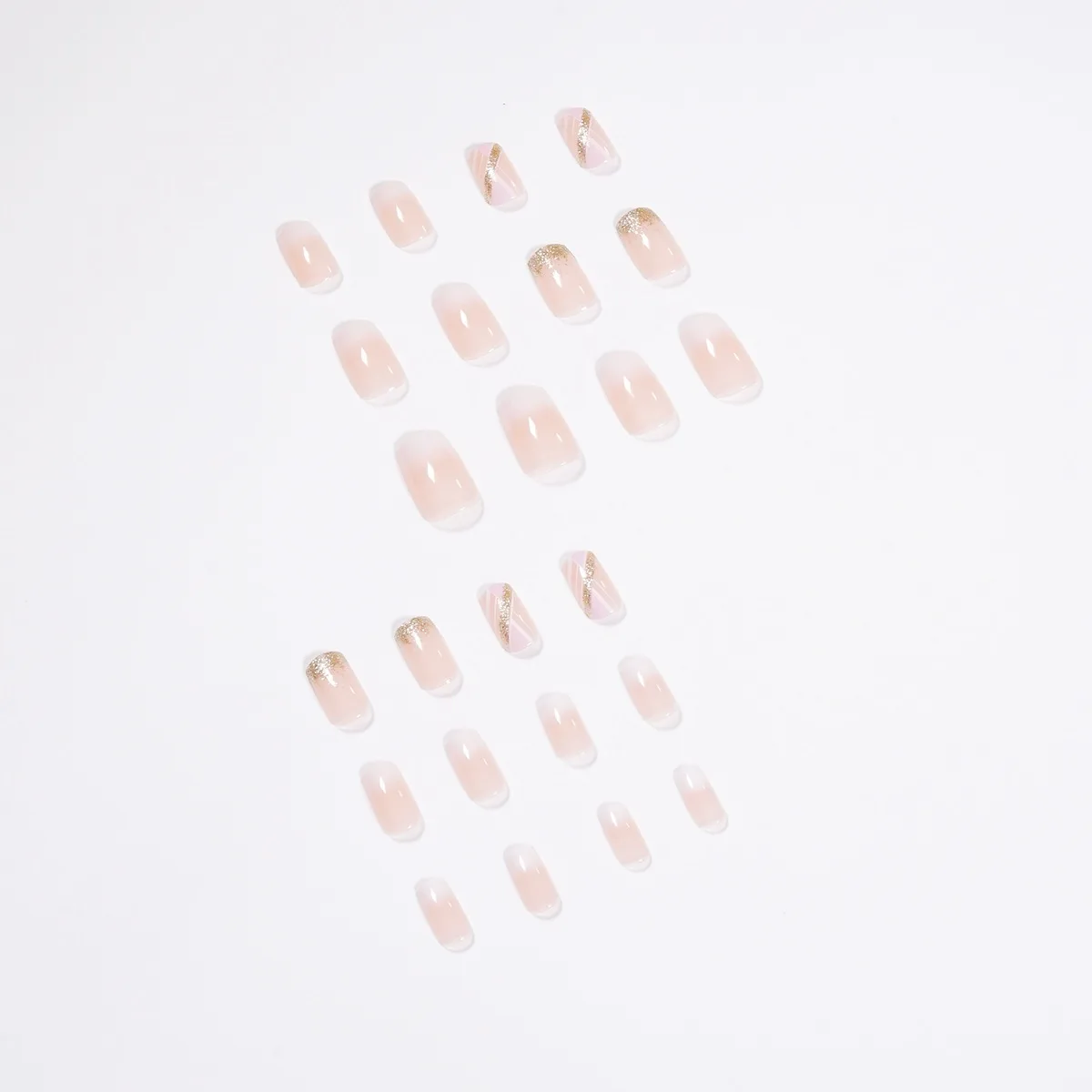 24 Pack French Gradient Shiny Lines Removable Wearable False Nails