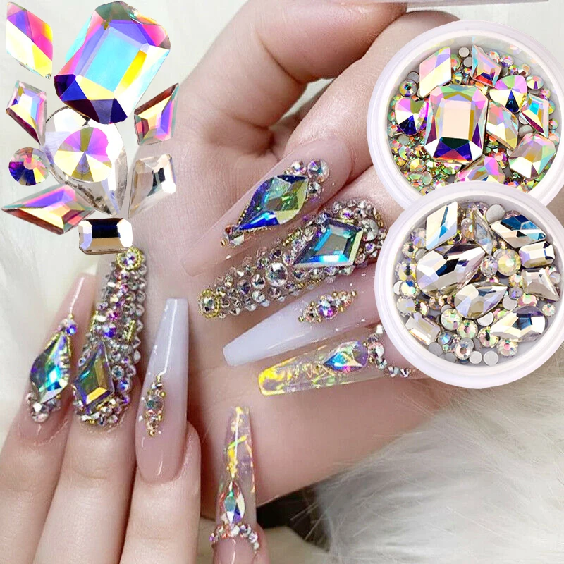 

1 box of mixed design rhinestone diamond flat bottom rhinestone glitter glass nail art crystal 3D nail art decoration