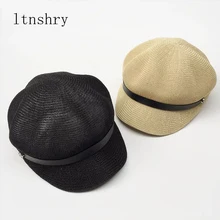 Летний модный женский ремень берет льняной газетчик восьмиугольная шляпа с кожаным поясом художника малярные шляпы Gatsby Golf cap Cabble cap s