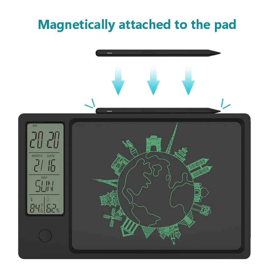

2021 New 10 Inch Clock Calendar LCD Writing Tablet Electronic Digital Graphic Drawing Weather Pad Temperature Humidity Display