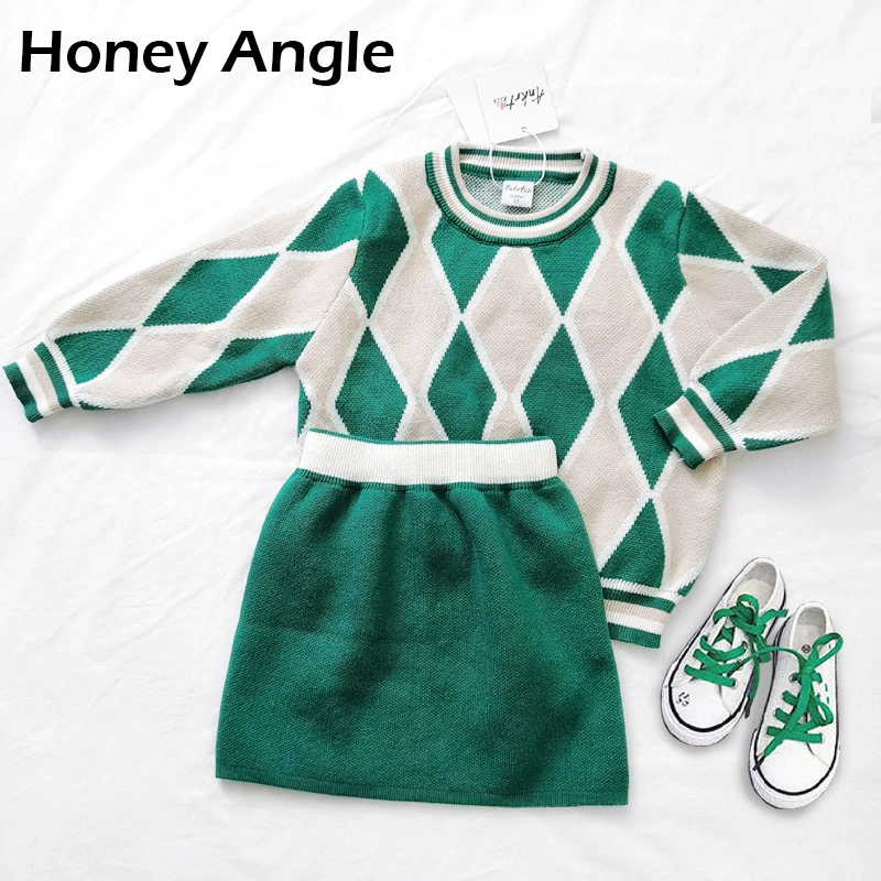 Honey Angle/весенне-осенний комплект детской одежды для девочек, свитер с принтом и короткая юбка Детский комплект из 2 предметов костюм для малышей