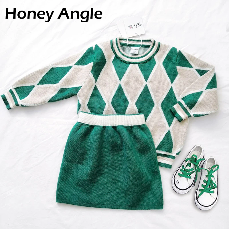 

Honey Angle Spring Autumn Children Girl Clothing Set Printed Sweater With Short Skirt Kids 2pcs Outfits Toddler Clothes Suit