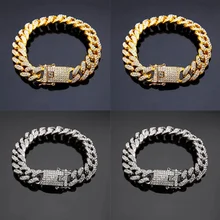 Модные хип-хоп тяжелые Роскошные браслеты для мужчин, 20 мм, кубинские звенья, золотой цвет, браслет, ювелирное изделие, полностью покрыто льдом, стразы