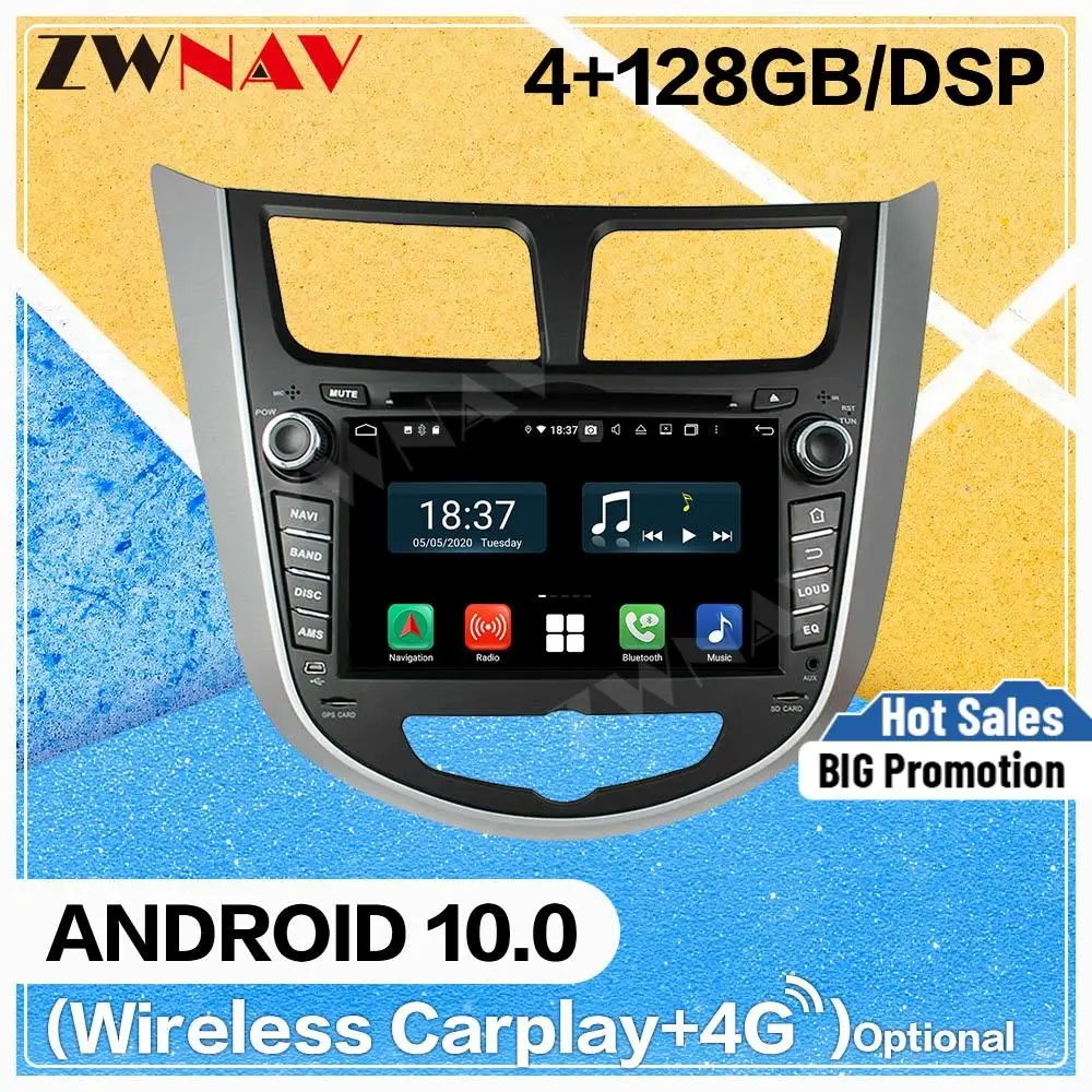 128 ГБ Carplay Android 10 экран мультимедийный DVD-плеер для HYUNDAI VERNA ACCENT 2011 2012 BT GPS Navi