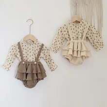 Vêtements de printemps et d'été pour bébés filles, chemisier en lin et coton, barboteuse à fleurs, vêtements pour nouveau nés 
