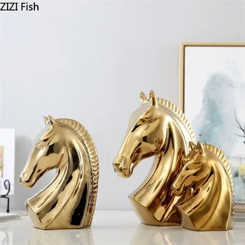 

Home Decor Crafts Golden Ceramic Horse Head Feng Shui Ornaments Living Room Bedroom Ornament Home Decoration Accessories Modern