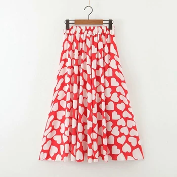 

Vintage Skirts Womens jupe femme 2020 High Waist A-Line Retro Women Skirt Love Heart Print faldas Summer Skirt