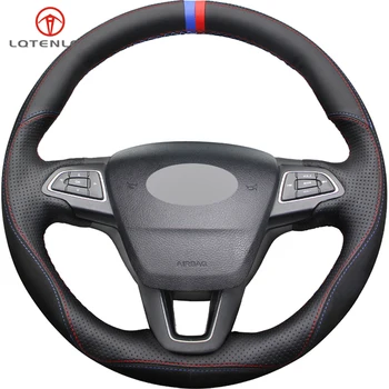 

LQTENLEO Black Suede Leather Car Steering Wheel Cover For Ford Focus 3 2014-2018 Kuga Escape C-MAX Ecosport 2015-2019 Eco sport