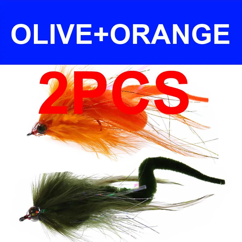 OLIVE N ORANGE Bimoo 2 шт. 2/0 Dragontail Fly для бас-гитара или маски рыболовные приманки для Big Game нахлыстом Стример Летать - Цвет: OLIVE N ORANGE