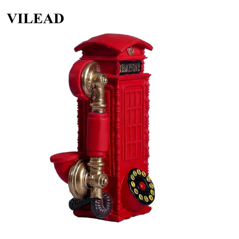 VILEAD 21cm Resin Telephone Booth Figurines Creative European Call Box Piggy Bank Decoration Hogar Handmade Crafts Vintage Gifts