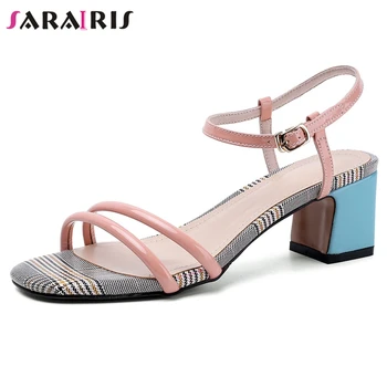

SARAIRIS New Ladies Sweet Concise mixed-color Sandals For Date Colorful Summer Office Sandals Women High Heels Shoes Woman