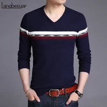 Новинка, модные брендовые мужские свитера, пуловер с v-образным вырезом, Облегающие джемперы, вязанная шерстяная Осенняя повседневная мужская одежда в Корейском стиле