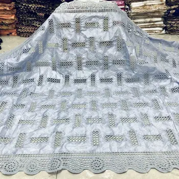 

African bazin riche fabric with brode Latest fashion embroidery bazin lace fabric with net lace 5 yards
