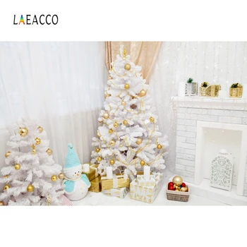 

Laeacco New Year Photophone Curtain Christmas Tree Fireplace Gifts Snowman Photography Backgrounds Backdrops For Photo Studio