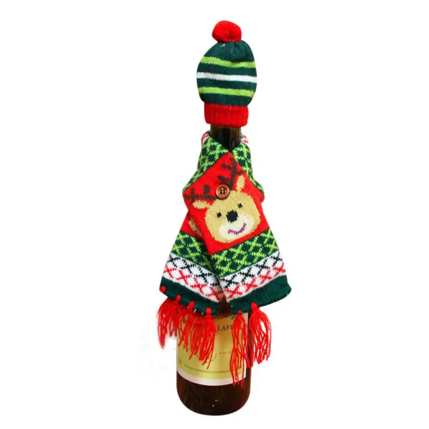 Рождество 1 комплект шапка шарф вино держать крышки бутылки украшения дома вечерние новогодний мешок для вина 10,21 - Цвет: A