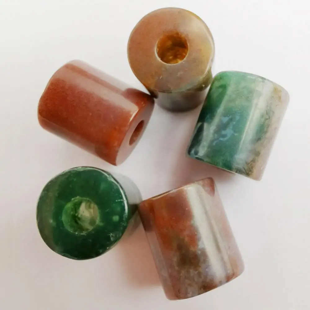 

14MM Indian Agate Stone Big Hole Loose Beads Cylinder Pendant Jewelry Bracelet Necklace Findings (5 pcs/lot) H274