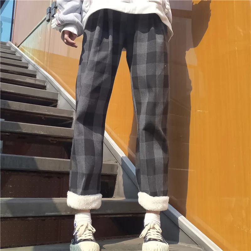 photo color pants Woherb Харадзюку Лоскутные клетчатые широкие брюки женские с высокой талией толстые брюки длиной до щиколотки повседневные модные новые японские стильные 91324 - Цвет: photo color pants
