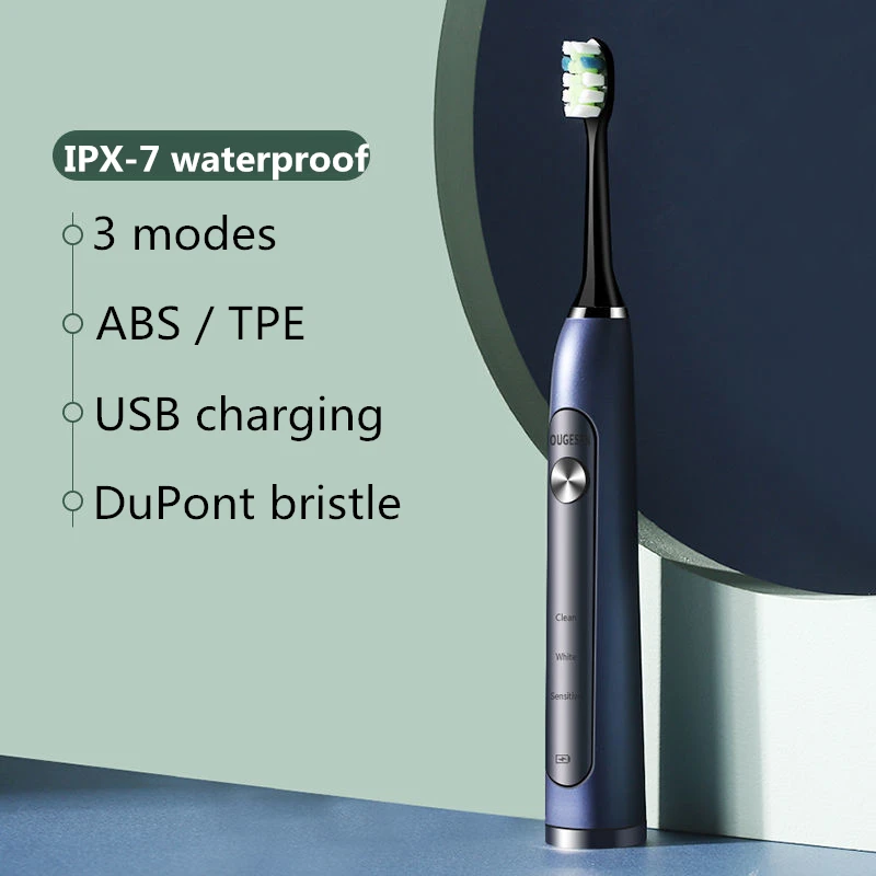 Sonic Electric Toothbrush Adult Timer Brush 3 Mode USB Charger Rechargeable Tooth Brushes Replacement Heads Set Case