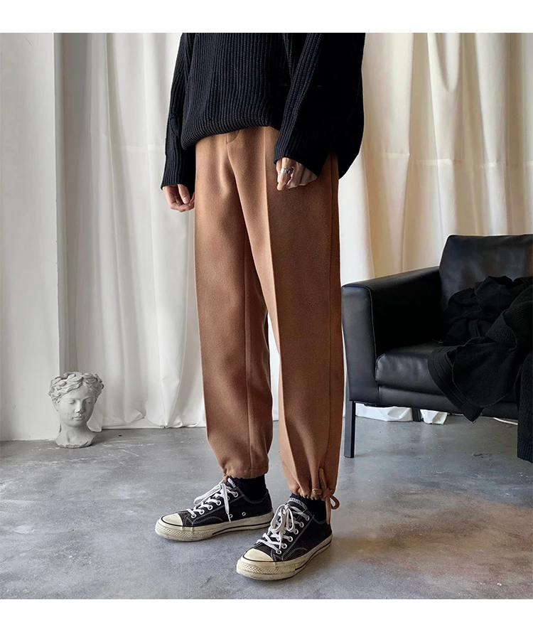 Зимние шерстяные брюки мужские модные однотонные повседневные плотные брюки мужские уличные свободные прямые брюки в стиле хип-хоп мужские s M-2XL
