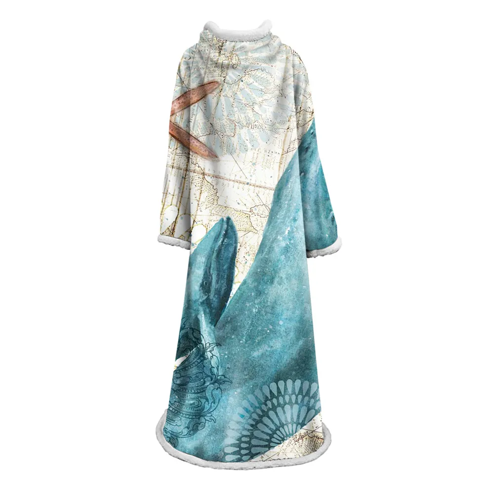 

Ocean Seaside Deep Sea Nature Scenery 3D Printed Plush Blanket for Beds Warm Wearable Soft Throw Blankets With Sleeve