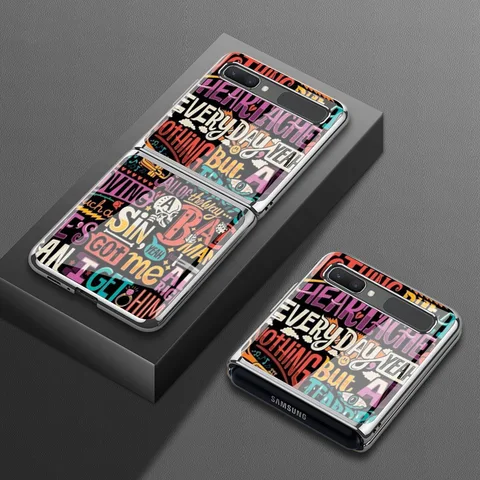 Flip 3 Funda Case for Samsung Galaxy Z Flip 3 Z Flip Tempered Glass English Letters Patterned Coque Phone Case Cover Z Flip3