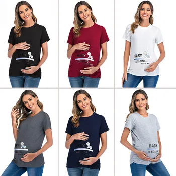 

New Cute Pregnant Maternity Clothes Casual Pregnancy T Shirts with Baby Peeking Out Funny Pregnant Women Summer Tees Over-Size