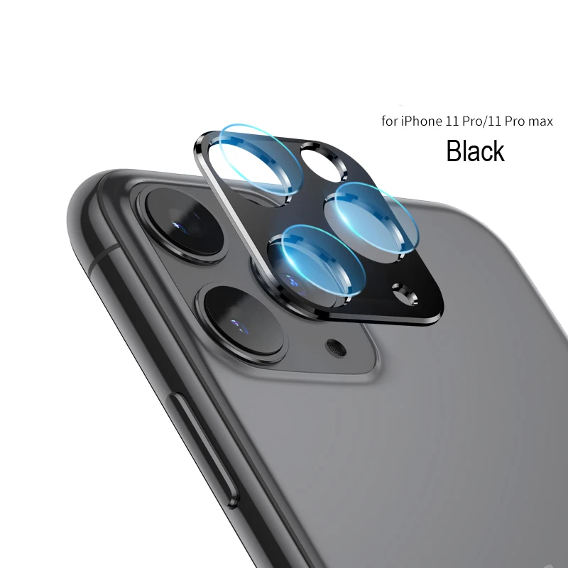 Защитная пленка для экрана для iphone 11 Pro Max, Защитное стекло для камеры для iphone 11 Pro, металлическое заднее кольцо для объектива+ стекло для iphone 11, чехол - Цвет: Black