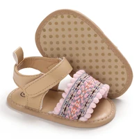 Summer Baby Girl Cute Flower Print Embroidered Sandal Soft Soled Comfortable Flat Shoes 0-18 Months Baby Baby Walking Shoes 3