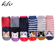 6 пар, женские зимние толстые теплые пушистые носки-тапочки, милые Мультяшные Носки с рисунком кота, с полосками, коралловые бархатные теплые чулочно-носочные изделия