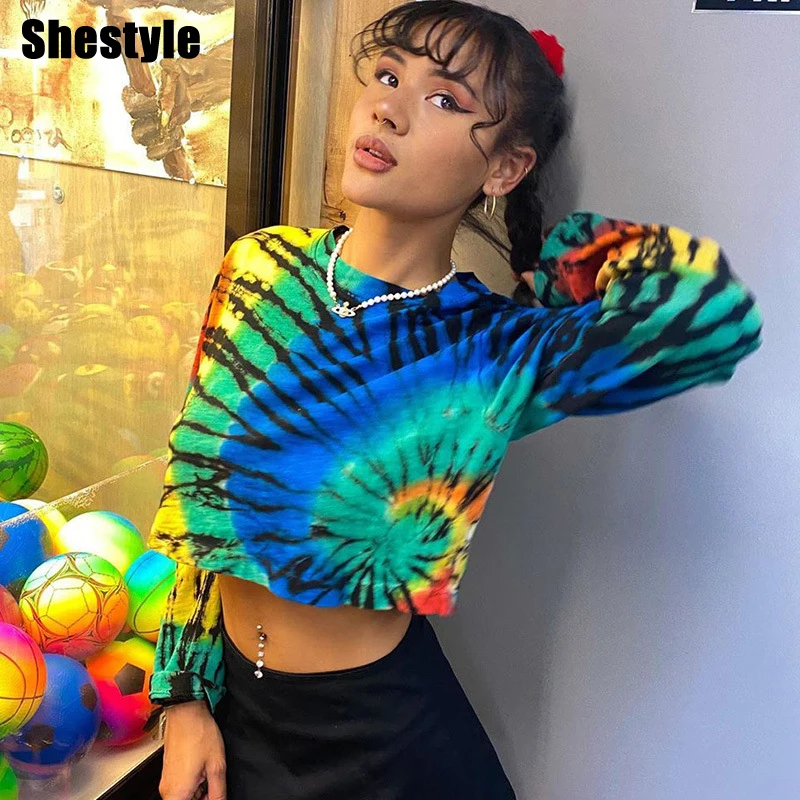 Shestyle оверсайз Пейсли Красочные Топы с длинным рукавом Осень o-образным вырезом