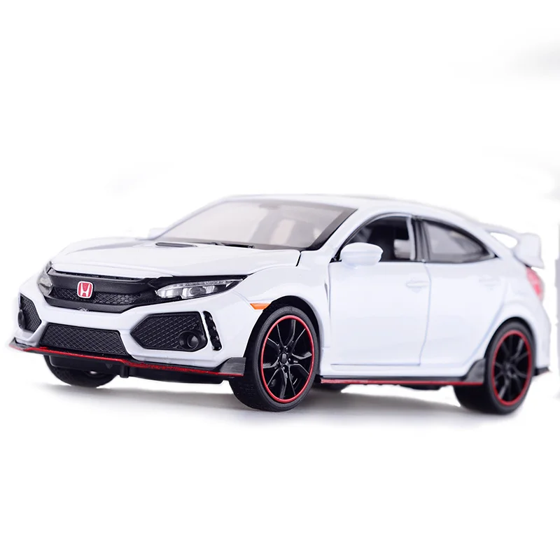 Goedkoop Diecast Model Auto Honda Civic Type R 1 32 Metalen Legering Simulatie Pull Back Auto Lichten Speelgoed Voertuigen Voor Kinderen Geschenken voor Kinderen