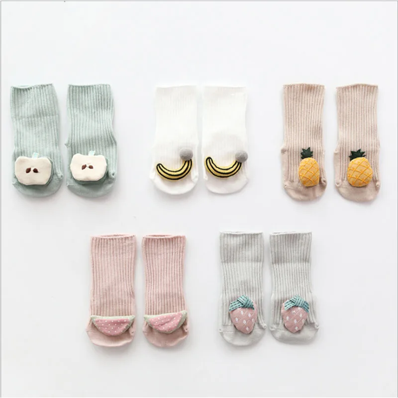 Хлопковые носки Детские Резиновые Нескользящие носки-тапочки с рисунком фруктов для малышей на осень и весну