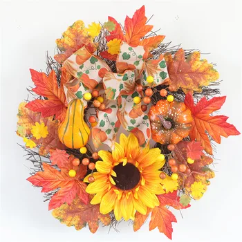 

1pc Simulated Pumpkin Maple Rattan Autumn Maple Leaves Rattan Sunflower Berries Decoration Ornament Pendant For Thanksgiving