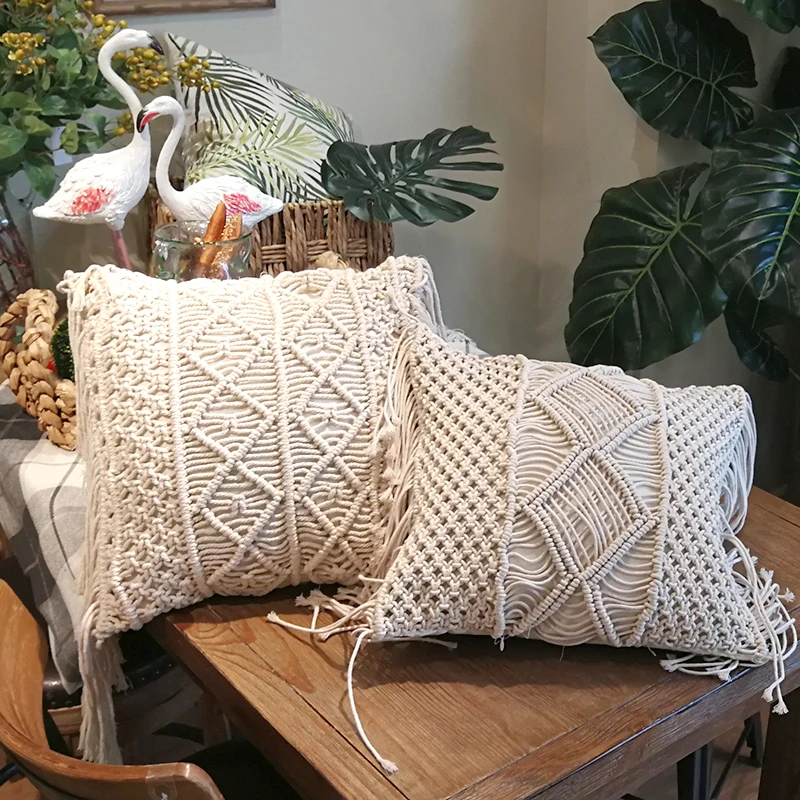 ADOREHOUSE Boho Наволочка на подушку размером 45*45 см геометрический Ленточки вязаная