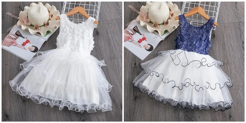 Summer Toddler Girls Lace Cake Dress Kids Sleeveless Floral Mesh Wedding Dresses Children Clothing For Baby Girls 3 to 8 Years