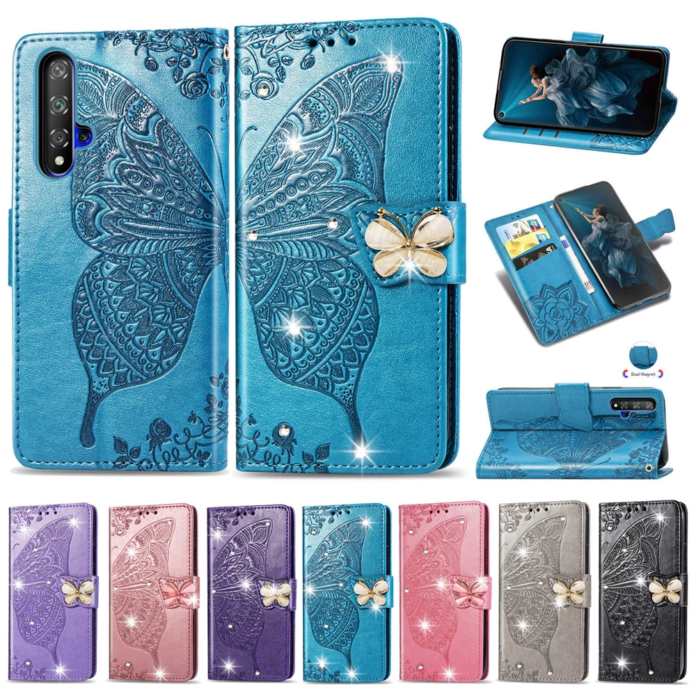 Чехол для Honor 20S 20 Point drill Butterfly кожаный чехол Huawei P20 lite 2019 Mate 30 PRO NOVA 5 стильный книжка
