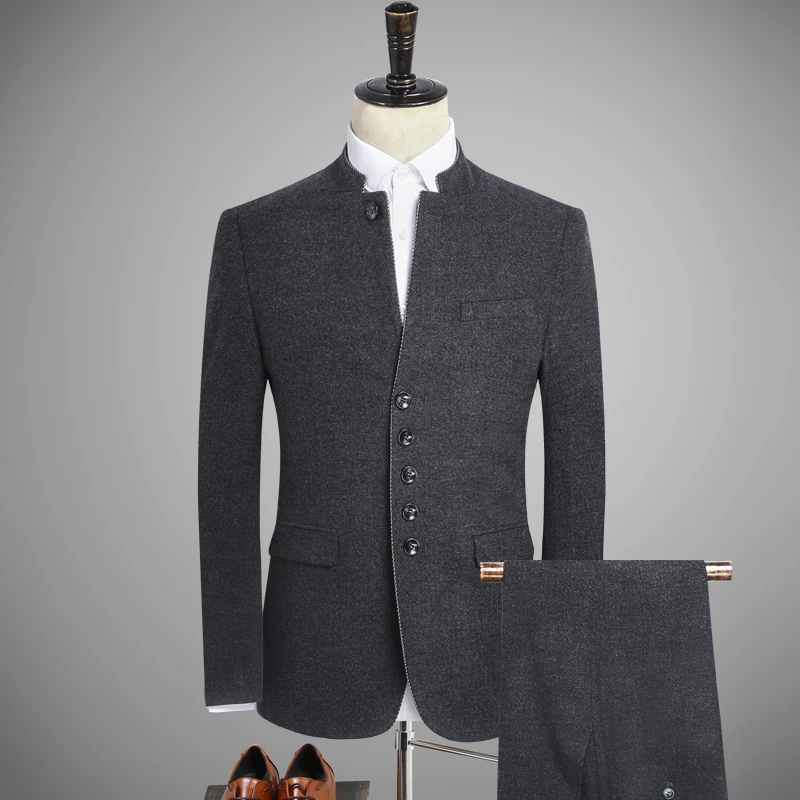 jacket+ trousers) men's fashion slim wool thick two-piece suit men's suit Chinese style MAO suit/ men wedding suits